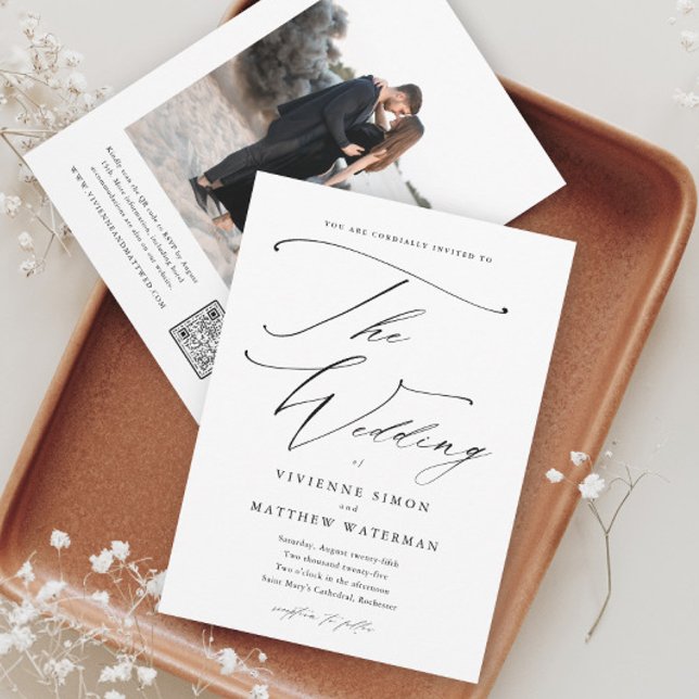 Convites Casamento Preto e Branco Elegante e Simples (Criador carregado)