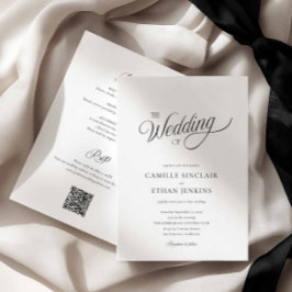 Convites Casamento Preto e Branco Elegante Tudo em Um