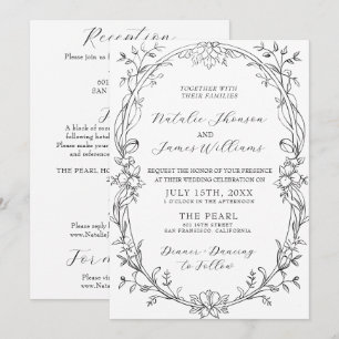 Convites Casamento Preto E Branco Floral Clássico Tudo Em U