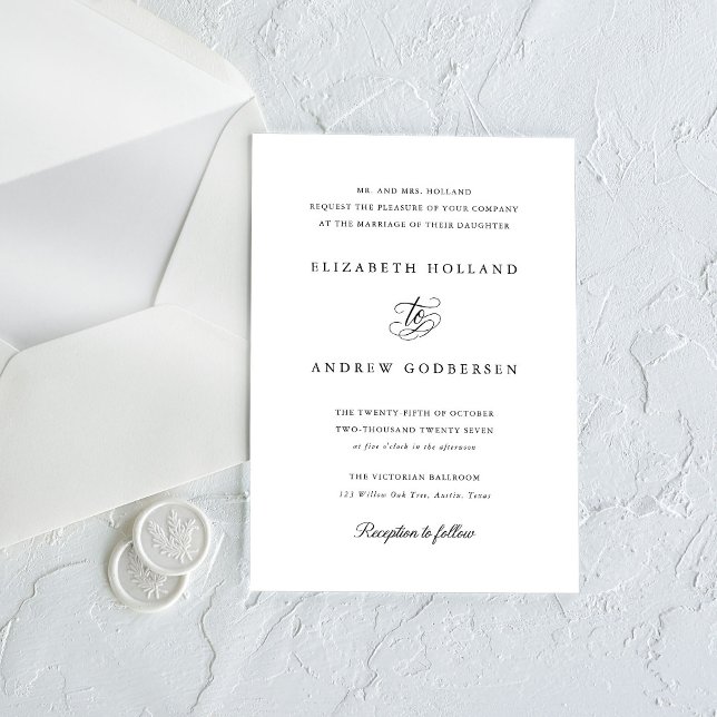 Convites Casamento Preto e Branco Formal Elegante (Criador carregado)