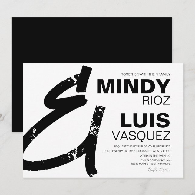 Convites CASAMENTO PRETO E BRANCO Grunge E COMERCIAL E SINA (Frente/Verso)