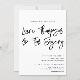 Convites Casamento Preto e Branco Letra Pincel Minimalista