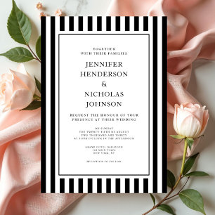 Convites Casamento Preto E Branco Listras Formais Elegantes