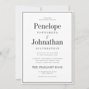 Convites Casamento Preto e Branco Minimal Serif com Dinheir