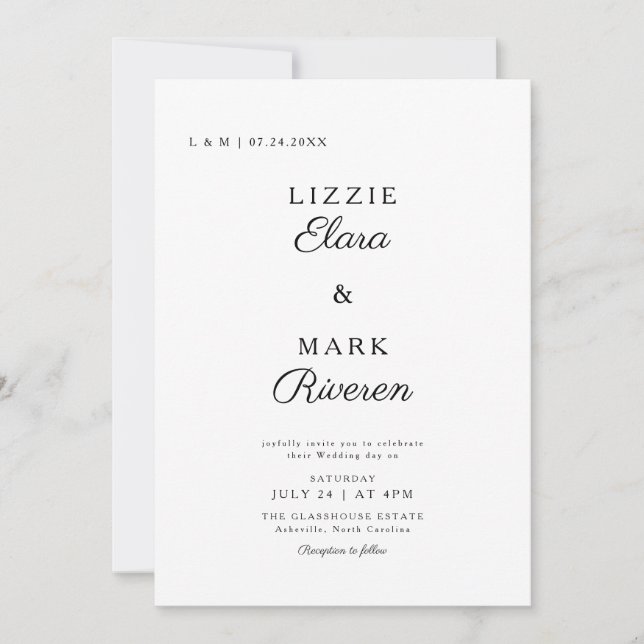 Convites Casamento Preto e Branco Minimalista Moderno (Frente)