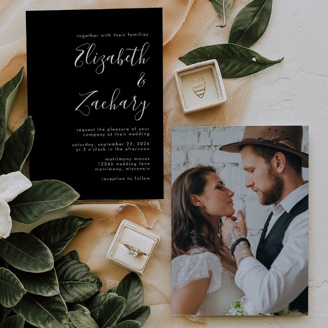 Convites Casamento Preto e Branco Minimalista Moderno (Criador carregado)