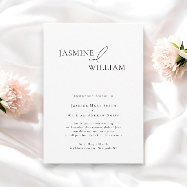 Convites Casamento preto e branco mínimo moderno (casual minimalistic clean classic typography made by willows weddings )