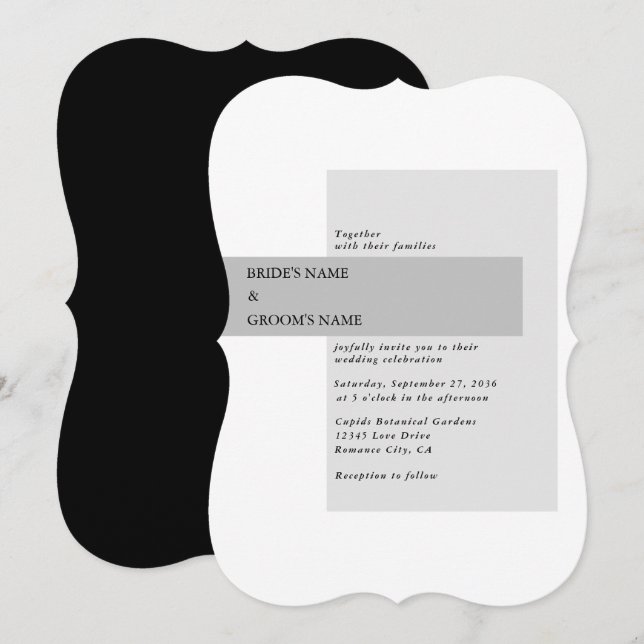 Convites Casamento preto e branco moderno (Frente/Verso)