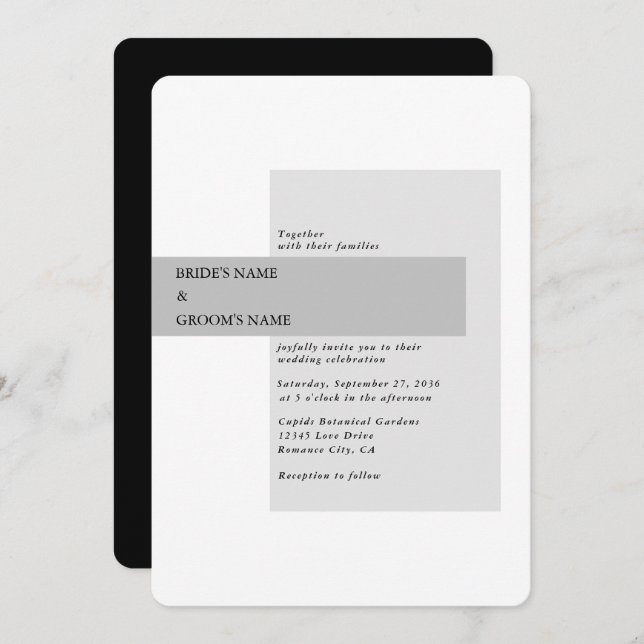 Convites Casamento preto e branco moderno (Frente/Verso)