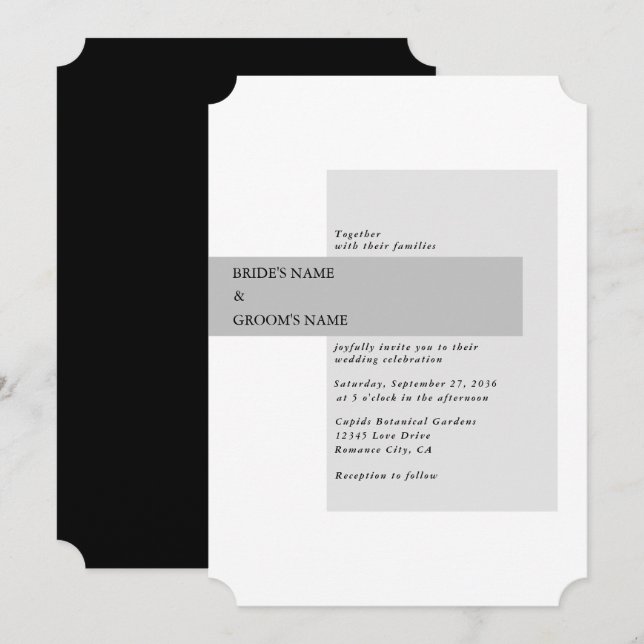 Convites Casamento preto e branco moderno (Frente/Verso)