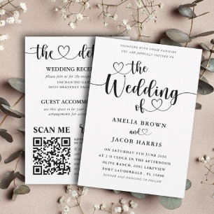 Convites Casamento preto e branco moderno All-In-One