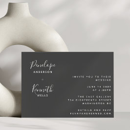 Convites Casamento Preto e Branco Moderno com Script Minima