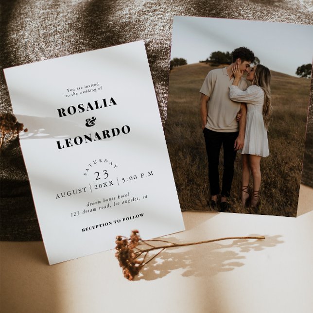 Convites Casamento preto e branco moderno e elegante (Criador carregado)