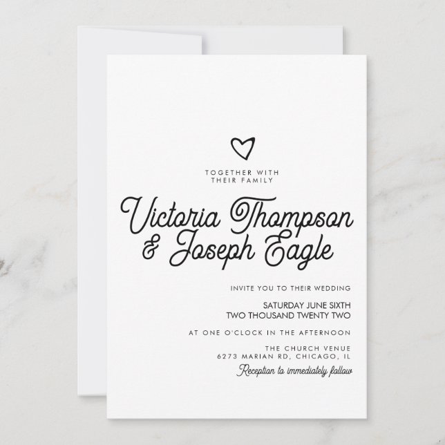 Convites Casamento Preto e Branco Moderno e Elegante com Le (Frente)