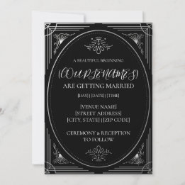 Convites Casamento Preto e Branco Moderno Personalizado Dec