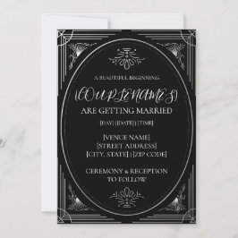 Convites Casamento Preto e Branco Moderno Personalizado Dec