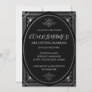 Convites Casamento Preto e Branco Moderno Personalizado Dec