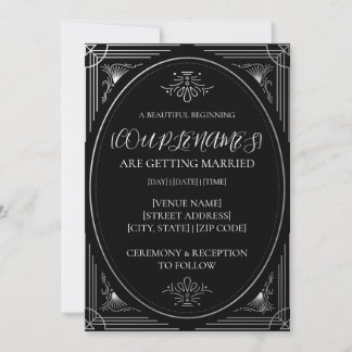 Convites Casamento Preto e Branco Moderno Personalizado Dec