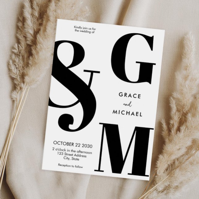 Convites Casamento preto e branco moderno simples (Criador carregado)