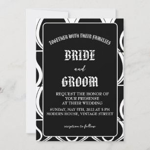 Convites Casamento Preto e Branco Moderno Vintage Art Déco