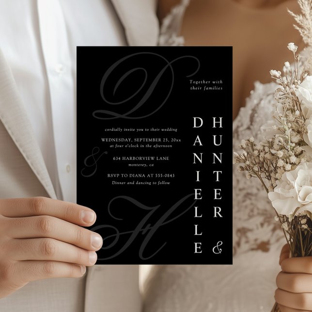 Convites Casamento preto e branco monocromático moderno (Criador carregado)