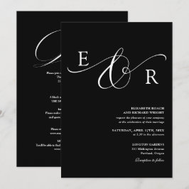 Convites Casamento Preto e Branco Monograma Chic Tudo em Um
