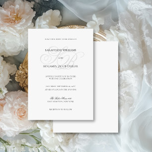 Convites Casamento Preto e Branco Monograma Sarah Elegante