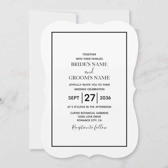 Convites Casamento preto e branco simples minimalista (Frente)
