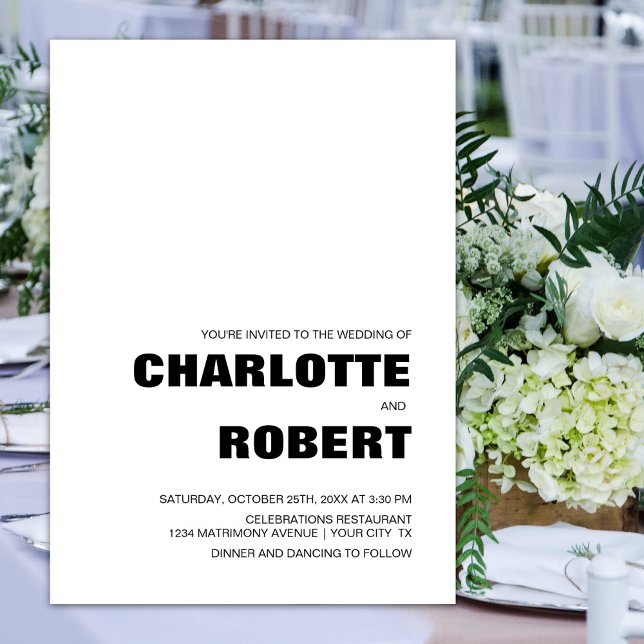 Convites Casamento preto e branco simples moderno (Criador carregado)