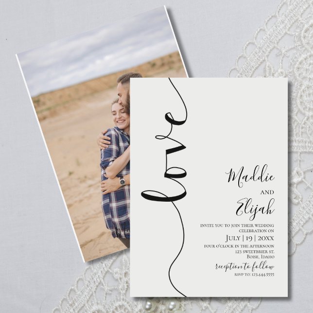 Convites Casamento, Preto e Branco Simples, Tipografia, Cal (Criador carregado)