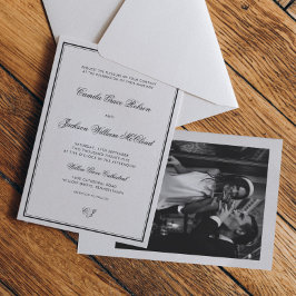 Convites Casamento Preto e Branco Vintage Old Money