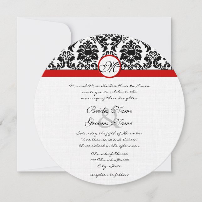 Convites Casamento Preto e Branco Vitoriano Damasko com Cor (Frente)