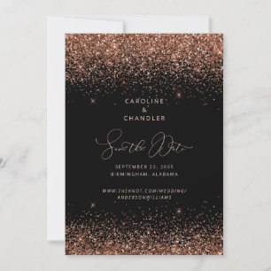 Convites Casamento Preto e Bronze Glitter Save the Date Gla