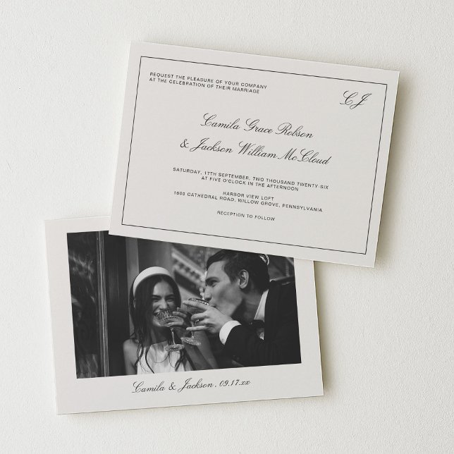 Convites Casamento Preto e Creme ao Estilo Vitoriano Antigo (Criador carregado)
