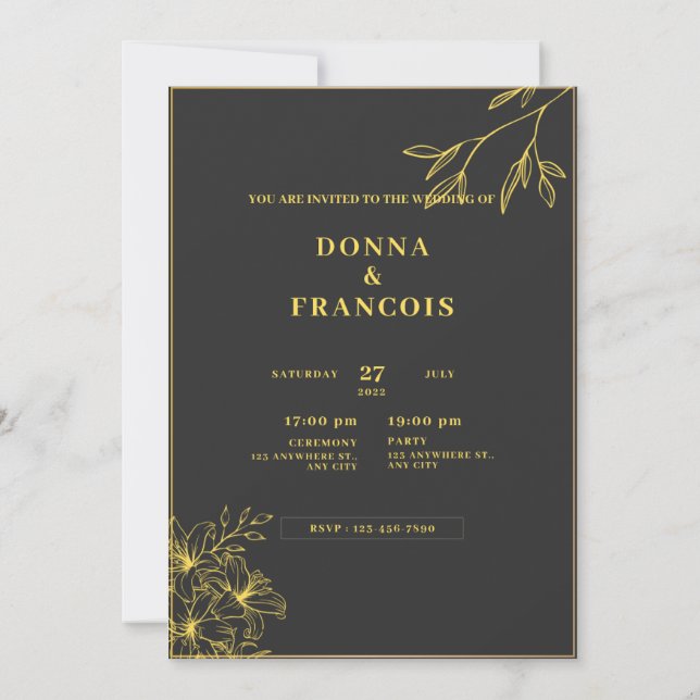 Convites casamento preto e dourado (Verso)