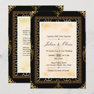Convites Casamento Preto e Dourado Art Déco Vintage
