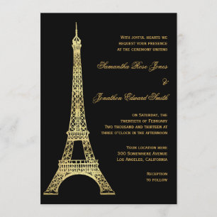 Convites Casamento preto e Dourado da torre Eiffel