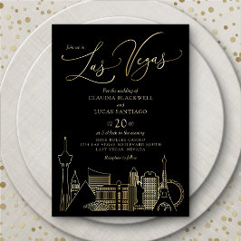 Convites Casamento Preto e Dourado de Las Vegas
