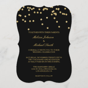 Convites Casamento preto e Dourado elegante dos confetes