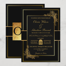 CONVITES CASAMENTO PRETO E DOURADO LUXO