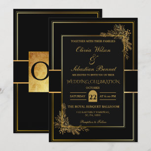 CONVITES CASAMENTO PRETO E DOURADO LUXO