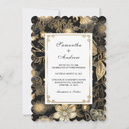 Convites Casamento Preto e Dourado Personalizável