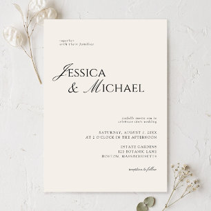 Convites Casamento Preto e Marfim Minimalista Elegante