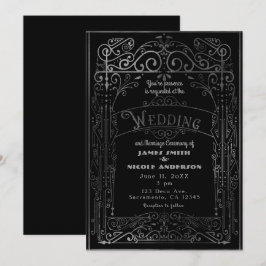 Convites Casamento Preto e Prata Vintage Deco Vitoriano