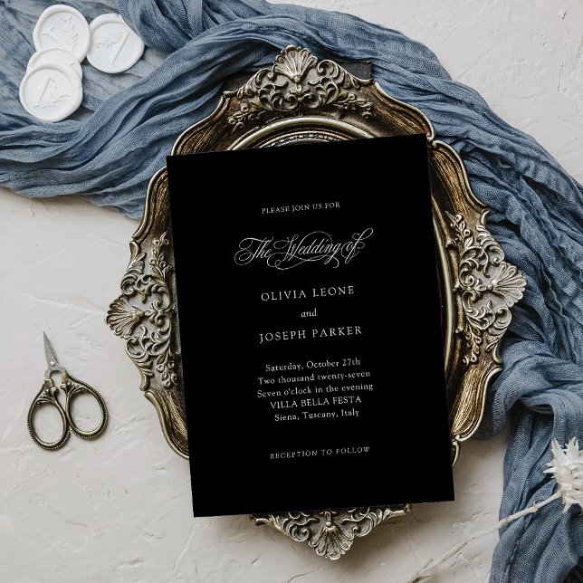 Convites Casamento Preto | Elegância Minimalista Italiana (Criador carregado)