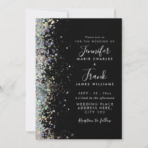 Convites Casamento Preto Elegante com Brilho Holográfico