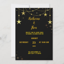 Convites Casamento Preto Elegante e Dourado