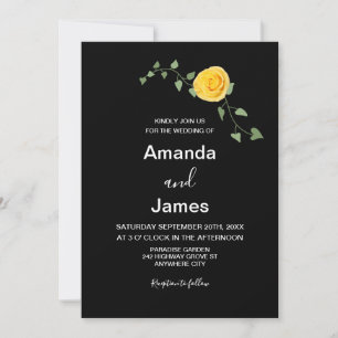 Convites Casamento Preto Elegante Rosa Amarela e Vinha