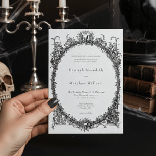 Convites Casamento Preto Elegante Vintage Gótico Toile