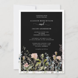 Convites Casamento Preto Floral de Flor Floral Moderno de W